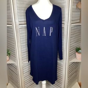 GAP nightgown / sleep shirt. “NAP.” Long sleeve. Navy blue with silver glitter.